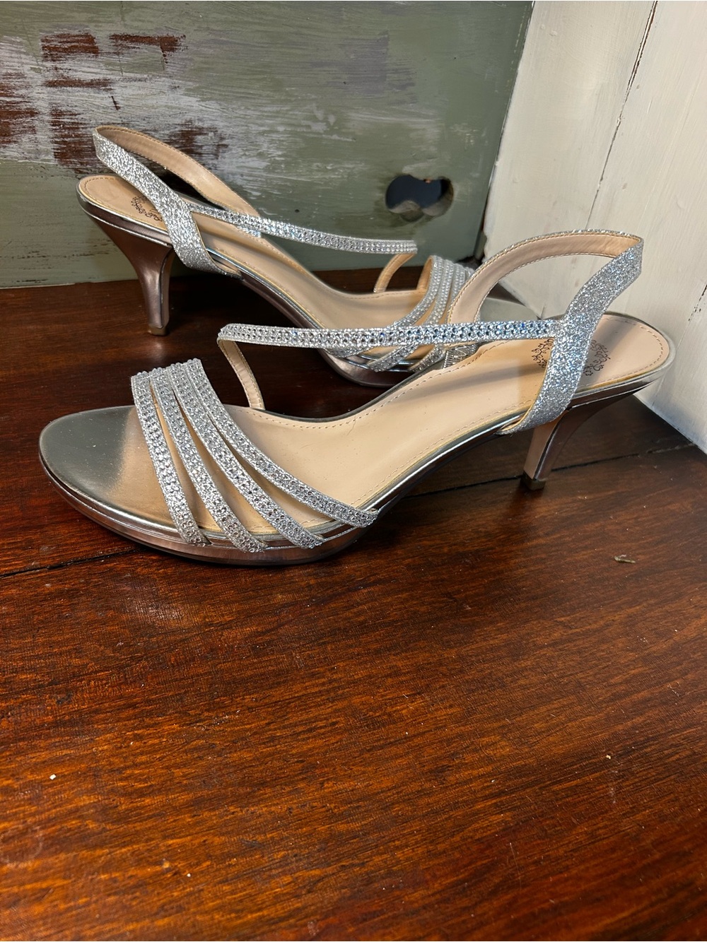 Silver Glitter Strappy Slingback Heels
